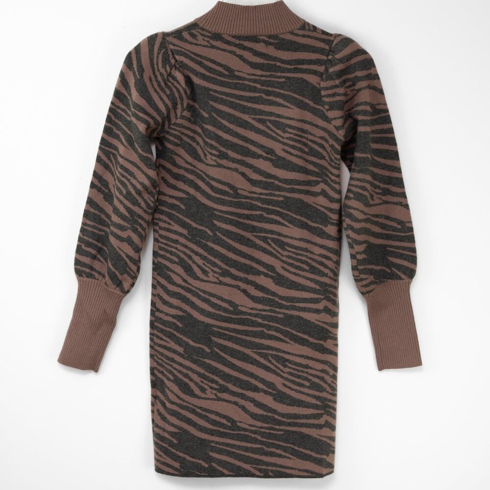 Heartloom Lari Dress Mini Tiger Print Jacquard Knit Long Sleeve Brown XS New - Picture 3 of 8